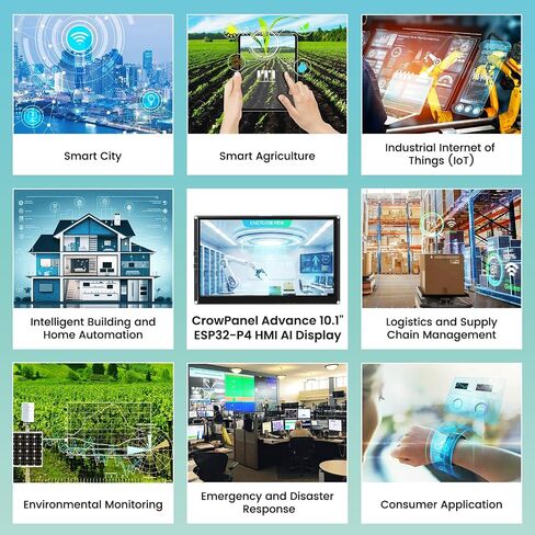 ELECROW ESP32 Display 1024x600, 10.1 Inch HMI ESP32-P4 IPS Touch Screen, Support AI Speech Interaction, ESP32-P4 Dual-Core Processor, Up to 400MHz, Compatible with Arduino, ESP-IDF (Without Camera) in Kuwait