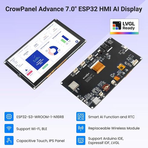 شاشة ESP32، شاشة لمس HMI ESP32-S3 IPS متقدمة 7 بوصة مع حافظة أكريليك، تدعم تفاعل الكلام بالذكاء الاصطناعي، دقة 800 × 480، تردد يصل إلى 240 ميجاهرتز، متوافقة مع Arduino، ESP-IDF in Kuwait