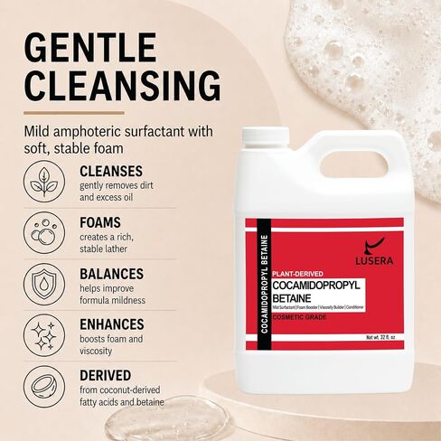 Cocamidopropyl Betaine Surfactant (CAPB) 32 fl oz, Cosmetic Grade Amphoteric Co-Surfactant, Coconut-Derived Foam Booster, Viscosity Builder & Irritation Reducer for Shampoo, Body Wash in Kuwait