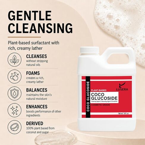 Coco Glucoside Surfactant, Cosmetic Grade Plant-Based Nonionic Cleansing Agent, Sulfate-Free Foam Booster for DIY Shampoo, Body Wash, Facial Cleanser, 16 fl oz in Kuwait