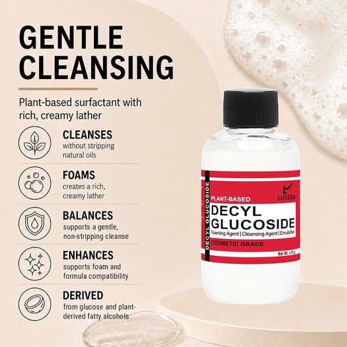 Decyl Glucoside Surfactant 4 fl oz, Cosmetic Grade Plant-Based Nonionic Surfactant, Mild Sulfate-Free Foam Booster for Shampoo, Body Wash, Sensitive Skin Cleanser in Kuwait