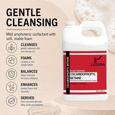 Cocamidopropyl Betaine Surfactant (CAPB) 128 fl oz, Cosmetic Grade Amphoteric Co-Surfactant, Coconut-Derived Foam Booster, Viscosity Builder & Irritation Reducer for Shampoo, Body Wash in Kuwait
