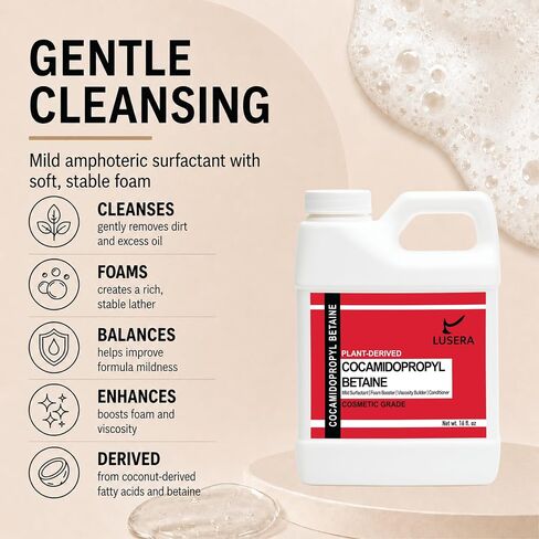 Cocamidopropyl Betaine Surfactant (CAPB) 16 fl oz, Cosmetic Grade Amphoteric Co-Surfactant, Coconut-Derived Foam Booster, Viscosity Builder & Irritation Reducer for Shampoo, Body Wash in Kuwait