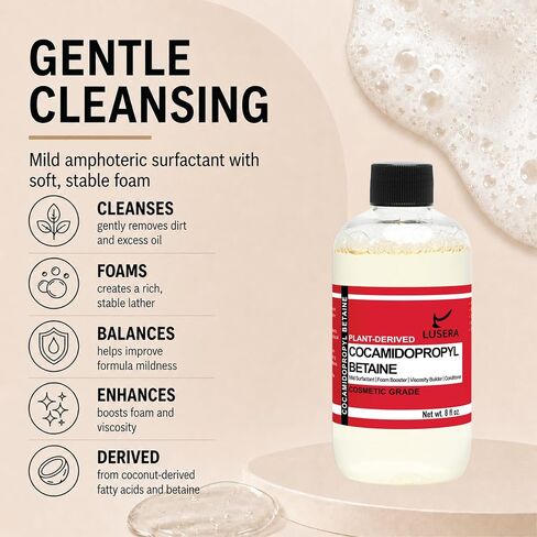 Cocamidopropyl Betaine Surfactant (CAPB), Cosmetic Grade Amphoteric Co-Surfactant, Coconut-Derived Foam Booster, Viscosity Builder & Irritation Reducer for Shampoo, Body Wash, 8 fl oz in Kuwait