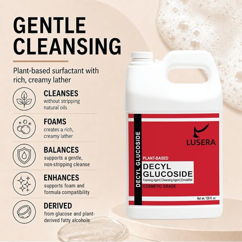 Decyl Glucoside Surfactant 128 fl oz, Cosmetic Grade Plant-Based Nonionic Surfactant, Mild Sulfate-Free Foam Booster for Shampoo, Body Wash, Sensitive Skin Cleanser in Kuwait