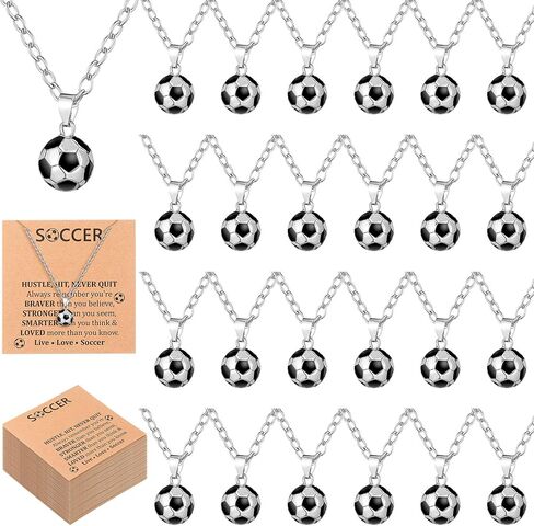 Tondiamo 24 Pcs Soccer Volleyball Team Gifts Ball Charm Necklace with Inspirational Card 3D Pendant Necklace for Sport Player Gift for Women Sports Party Favor in Kuwait
