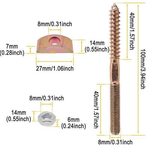 4 مجموعات من مجموعات تركيب درابزين الدرج، تتضمن 4 قطع براغي تعليق M8x100 مم، 4 قطع صواميل سداسية M8، 4 قطع غسالات نصف قمر M8 للتوصيل والتركيب الخشبي in Kuwait