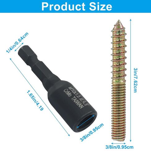 Zorfeter 20 Pack 3/8-16 x 3 Inch Double Headed Hanger Bolts, Self-Tapping Bolts Wood Dowel Screws Furniture Accessories, Fully Threaded Rods for Wood Joint/Furniture Assembly in Kuwait