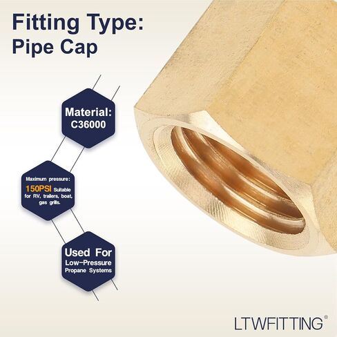 LTWFITTING Brass Pipe Cap Fittings 1/4-Inch NPT Air Fuel Water Boat(Pack of 20) in Kuwait