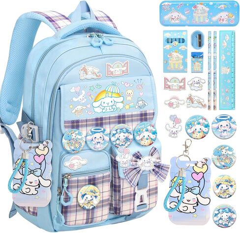 16.5IN Backpack for Girls with 24Pcs Kawaii Accessories, Anime Anti-Theft Schoolbag for Students Aged Between 4-8 Years Old, New Semester Presents with Pins and Card Holder in Kuwait
