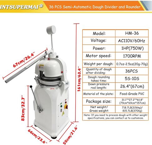 INTSUPERMAI Electric Dough Divider and Rounder Machine 36 PCS Commercial Dough Splitting Ball Machine Semi-Automatic Burger Dough Cutter Rounder Machine in Kuwait