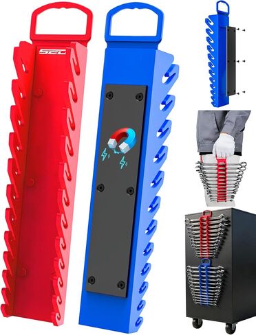 2-Pack Magnetic Wrench Organizer Set, 24-Slot Premium Wrench Rack Holder with Non-Slip Carry Handle for Tool Box Drawer Wall Storage, SAE (1/4'' to 15/16'') & Metric (6mm to 24mm) in Kuwait