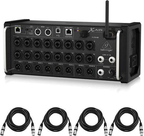 Behringer XAir XR18 18-Channel 12-Bus Portable Digital Mixer for iPad or Android Tablet, with Integrated Wi-Fi, 16 Midas-Designed Preamps, With 4 Pack 25' XLR (M) to XLR (F) Microphone Cables in Kuwait