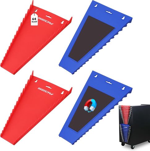 2-Pack Magnetic Wrench Organizer Set, 24-Slot Premium Wrench Rack Holder with Non-Slip Carry Handle for Tool Box Drawer Wall Storage, SAE (1/4'' to 15/16'') & Metric (6mm to 24mm) in Kuwait