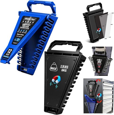 2-Pack Magnetic Wrench Organizer Set, 24-Slot Premium Wrench Rack Holder with Non-Slip Carry Handle for Tool Box Drawer Wall Storage, SAE (1/4'' to 15/16'') & Metric (6mm to 24mm) in Kuwait