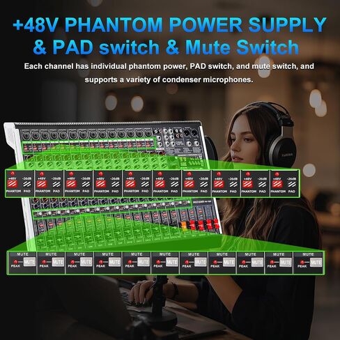 لوحة خلط صوت احترافية مكونة من 16 قناة مع 99 تأثير DSP، وحدة تحكم DJ رقمية EQ ذات 7 نطاقات مع USB بلوتوث MP3 للتسجيل، طاقة مستقلة 48 فولت وزر كتم الصوت in Kuwait