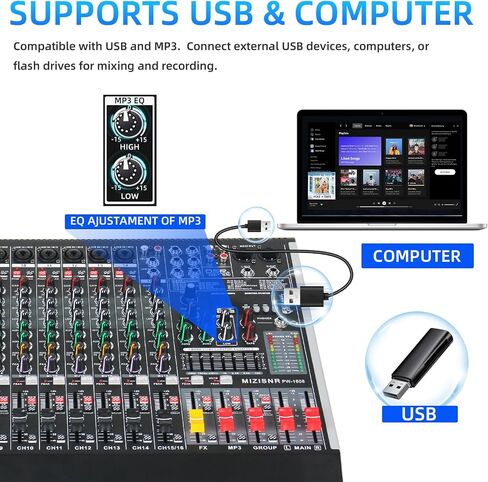 لوحة خلط صوت احترافية مكونة من 16 قناة مع 99 تأثير DSP، وحدة تحكم DJ رقمية EQ ذات 7 نطاقات مع USB بلوتوث MP3 للتسجيل، طاقة مستقلة 48 فولت وزر كتم الصوت in Kuwait