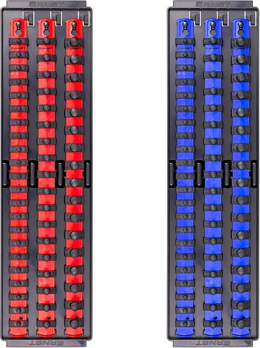 Ernst Manufacturing 2 Pack of Socket Boss with 18" Rails, 1 Red & 1 Blue for Complete Multiple Drive Size Socket Organization, Holds 114 Sockets - Made in USA (Patented) in Kuwait