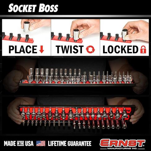 Ernst Manufacturing 2 Pack of Socket Boss with 18" Rails, 1 Red & 1 Blue for Complete Multiple Drive Size Socket Organization, Holds 114 Sockets - Made in USA (Patented) in Kuwait