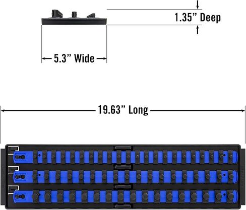 Ernst Manufacturing 2 Pack of Socket Boss with 18" Rails, 1 Red & 1 Blue for Complete Multiple Drive Size Socket Organization, Holds 114 Sockets - Made in USA (Patented) in Kuwait