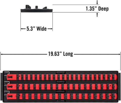 Ernst Manufacturing 2 Pack of Socket Boss with 18" Rails, 1 Red & 1 Blue for Complete Multiple Drive Size Socket Organization, Holds 114 Sockets - Made in USA (Patented) in Kuwait