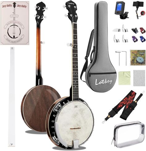 Lotkey 38-Inch 5 String Banjo, Remo Drum Head Full Size Banjos, Removable Resonator with Beginner's Manual, Banjo Strings, Bridge, Tuner, Finger Picks, Strap for Adults, Professional (Glossy Mocha) in Kuwait