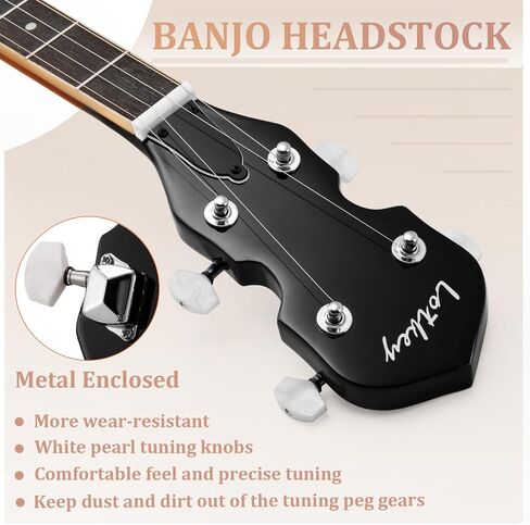 Lotkey 38-Inch 5 String Banjo, Remo Drum Head Full Size Banjos, Removable Resonator with Beginner's Manual, Banjo Strings, Bridge, Tuner, Finger Picks, Strap for Adults, Professional (Glossy Mocha) in Kuwait