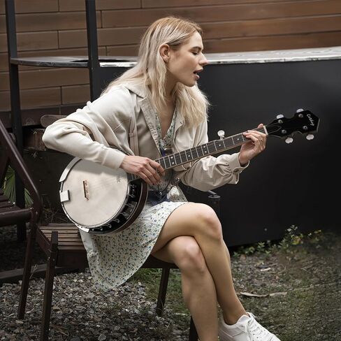Lotkey 38-Inch 5 String Banjo, Remo Drum Head Full Size Banjos, Removable Resonator with Beginner's Manual, Banjo Strings, Bridge, Tuner, Finger Picks, Strap for Adults, Professional (Glossy Mocha) in Kuwait