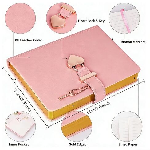 Heart Lock Password Diary Notebook, Romantic Heart Lock Design, Portable Journal for Students School Travel, Pink in Kuwait