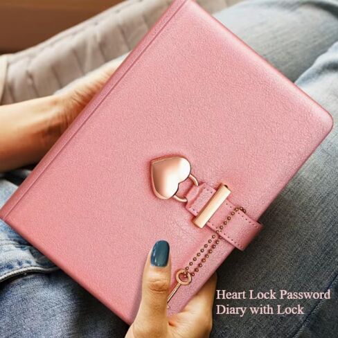 Heart Lock Password Diary Notebook, Romantic Heart Lock Design, Portable Journal for Students School Travel, Pink in Kuwait