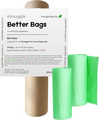 Shnuggle Better Bag Diaper Pail Liners - 30 Count (2 Packs of 15) - Plant-Based Refill Bags - Compatible with Shnuggle Eco-Touch Pail in Kuwait
