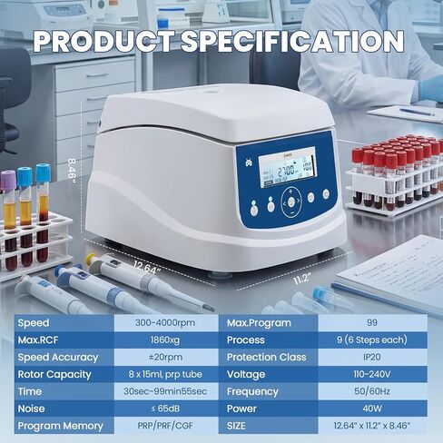Mxmoonant Centrifuge Machine, 15ml Lab PRP Benchtop Centrifuges 300-4000RPM Electric Desktop Centrifuga with Digital Control Timer 30s-99min50s in Kuwait