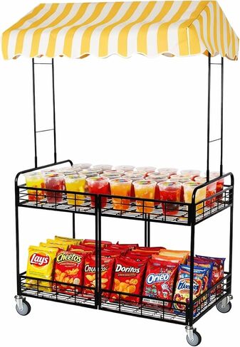 Street Vendor Cart with Canopy, Mobile Food Cart with Wheels for Vendors, Portable Snack and Beverage Vending Cart for Outdoor Markets, Events and Pop-Up Shops in Kuwait