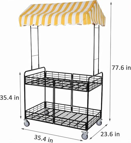 Street Vendor Cart with Canopy, Mobile Food Cart with Wheels for Vendors, Portable Snack and Beverage Vending Cart for Outdoor Markets, Events and Pop-Up Shops in Kuwait