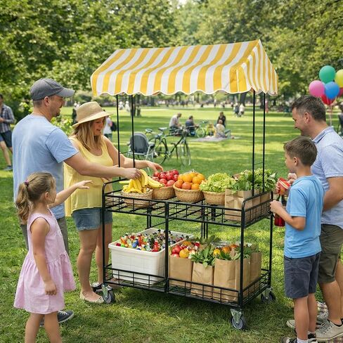 Street Vendor Cart with Canopy, Mobile Food Cart with Wheels for Vendors, Portable Snack and Beverage Vending Cart for Outdoor Markets, Events and Pop-Up Shops in Kuwait