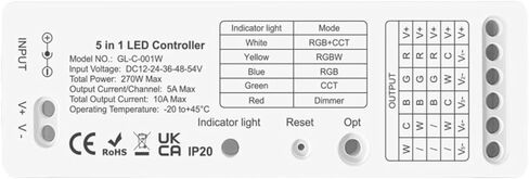 WLED Matter +2.4 مصباح خمسة في واحد مع وحدة تحكم بسيطة للأسلاك الثايرستور (1W RGBWC) in Kuwait