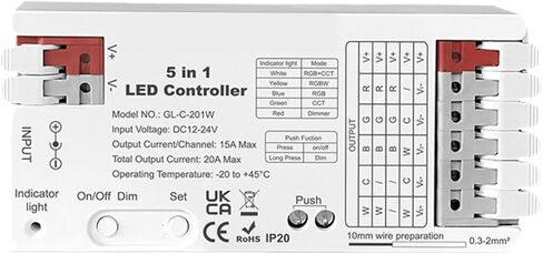 WLED Matter +2.4 مصباح خمسة في واحد مع وحدة تحكم بسيطة للأسلاك الثايرستور (1W RGBWC) in Kuwait