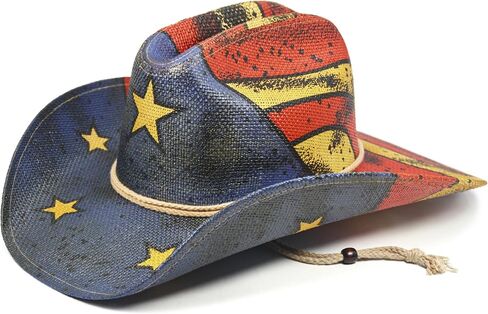 Keilin Straw Cowboy Hat for Women and Men - American Flag Patriotic USA Western Hat 4th July Cowgirl Country Rodeo in Kuwait