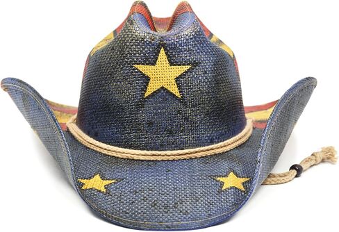 Keilin Straw Cowboy Hat for Women and Men - American Flag Patriotic USA Western Hat 4th July Cowgirl Country Rodeo in Kuwait