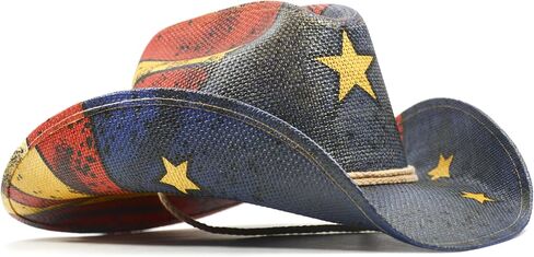Keilin Straw Cowboy Hat for Women and Men - American Flag Patriotic USA Western Hat 4th July Cowgirl Country Rodeo in Kuwait