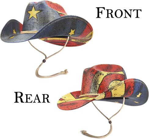 Keilin Straw Cowboy Hat for Women and Men - American Flag Patriotic USA Western Hat 4th July Cowgirl Country Rodeo in Kuwait