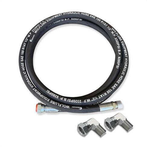 طقم خرطوم هيدروليكي LUEQST 1/2 بوصة - 2320 PSI SAE 100R1AT مطاط NBR المقوى بالفولاذ - تم تجميعه مسبقًا مع محولات 2x 90 درجة - جاهز للتركيب للزيت الهيدروليكي ومضاد التجمد (15 قدمًا) in Kuwait