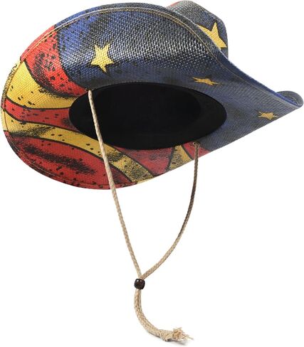 Keilin Straw Cowboy Hat for Women and Men - American Flag Patriotic USA Western Hat 4th July Cowgirl Country Rodeo in Kuwait
