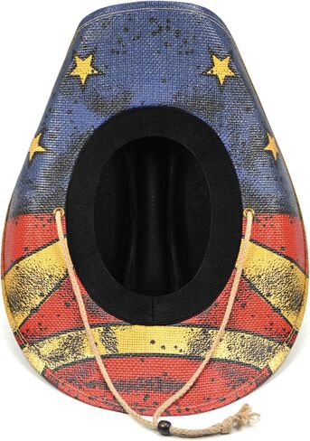 Keilin Straw Cowboy Hat for Women and Men - American Flag Patriotic USA Western Hat 4th July Cowgirl Country Rodeo in Kuwait
