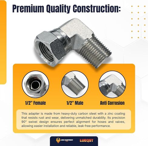 طقم خرطوم هيدروليكي LUEQST 1/2 بوصة - 2320 PSI SAE 100R1AT مطاط NBR المقوى بالفولاذ - تم تجميعه مسبقًا مع محولات 2x 90 درجة - جاهز للتركيب للزيت الهيدروليكي ومضاد التجمد (15 قدمًا) in Kuwait