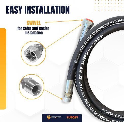 طقم خرطوم هيدروليكي LUEQST 1/2 بوصة - 2320 PSI SAE 100R1AT مطاط NBR المقوى بالفولاذ - تم تجميعه مسبقًا مع محولات 2x 90 درجة - جاهز للتركيب للزيت الهيدروليكي ومضاد التجمد (15 قدمًا) in Kuwait