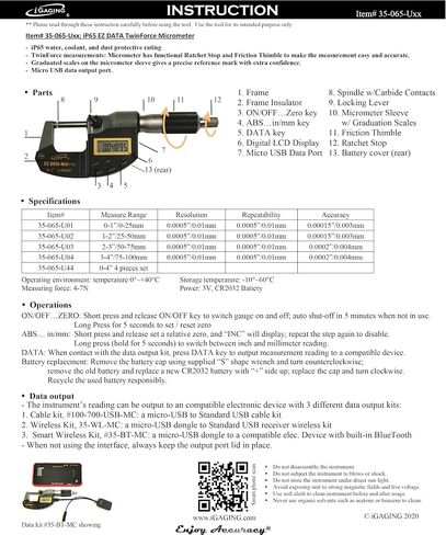 iGAGING 0-1"/0-25mm Twin Force Friction and Ratchet Movement Digital Micrometer, IP65 Rate, 35-065-U01 in Kuwait