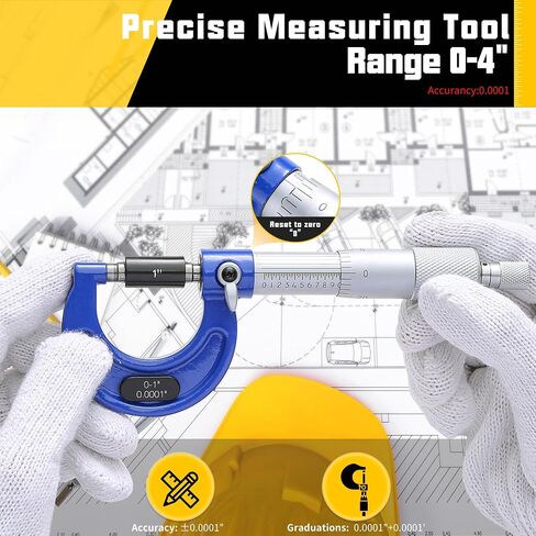 Outside Micrometer Set 0-4" Range, 4-Piece Precision Micrometer Measuring Tools with Carbide Tips, 0.0001" Graduation, Includes Standards & Case in Kuwait