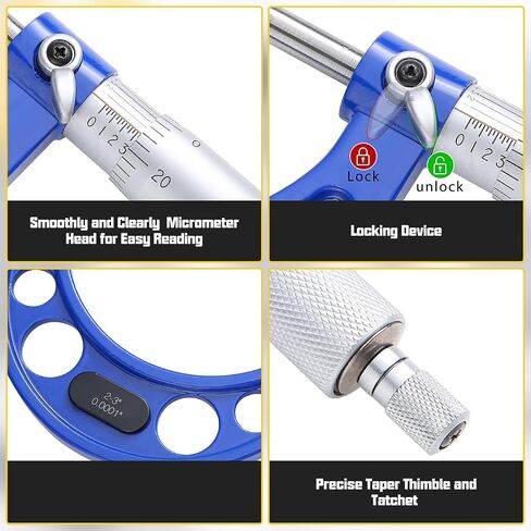 Outside Micrometer Set 0-4" Range, 4-Piece Precision Micrometer Measuring Tools with Carbide Tips, 0.0001" Graduation, Includes Standards & Case in Kuwait