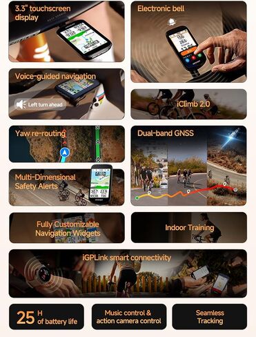 كمبيوتر الدراجة iGPSPORT BSC500 GPS، خريطة شاشة لمس 3.3 بوصة وملاحة صوتية وضع Ebike وظيفة التدريب على التسلق in Kuwait
